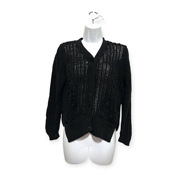 Olivaceous Cotton Cardigan with Open weave, Black, Size L - Picture 15 of 16